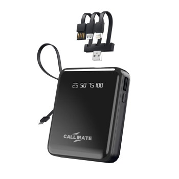 CALL MATE DX03 Power Bank 10000mAh Li-Polymer with 2.4 Fast Charging with 1 USB Port and 2 Input (Micro, Type C),Semi Digital Battery Indicator, in-Built 3 in 1 Detachable Cable (Black)