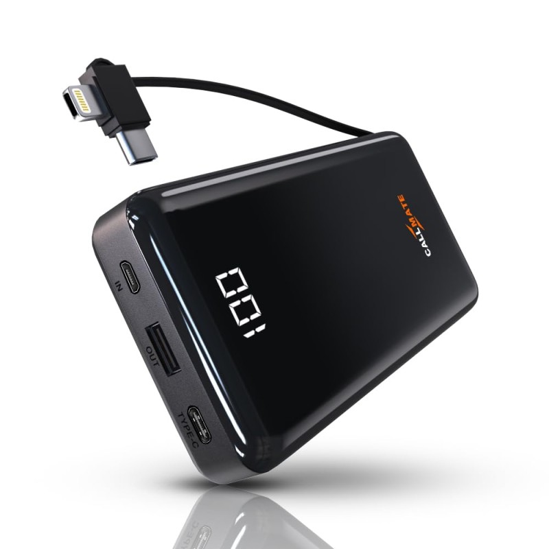 CALL MATE DX06S Power Bank 20000mAh Li-Polymer with 15W Fast Charging with 1 USB Port and Semi Digital Battery Indicator, in-Built 3 in 1 Cable. (Black)