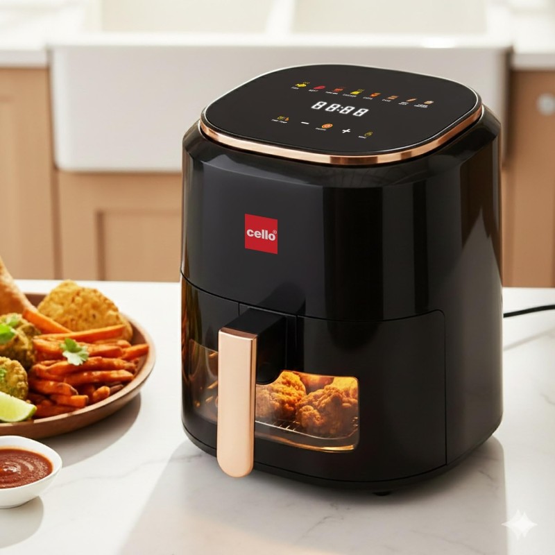 CELLO Smart Pro Air Fryer 4.5L For Kitchen, 1400W | 360° Hot Air Circulation, Touch Control Panel, Uses Up to 90% Less Fat, Healthy Oil-Free Cooking