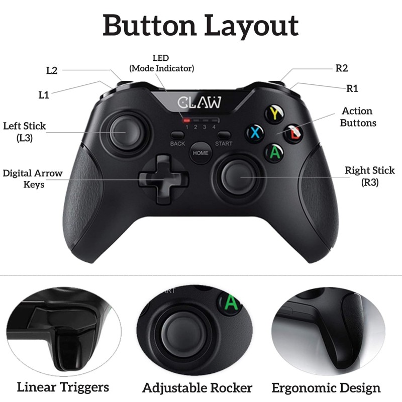 CLAW Shoot Wireless 2.4Ghz USB Gamepad Controller for PC Supports Windows XP/7/8/10 with Rubberized Textured Grip and Dual Vibration Motors (Does not have Bluetooth || Not for Mobile)