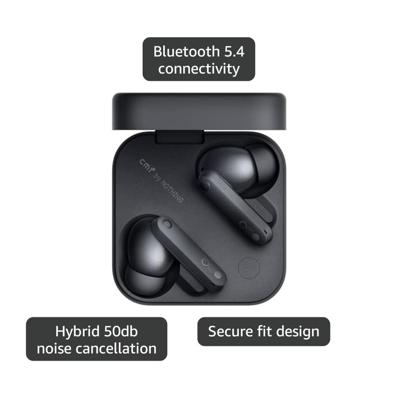 CMF Buds Pro 2 Wireless Earbuds, Hi-Res Audio with LDAC, 50 dB Hybrid Noise Cancelling Earbuds, Ultra Bass Technology, Bluetooth 5.3, 43H Play Time with Charging Case, 6 HD Mics Headphones, Dark Grey