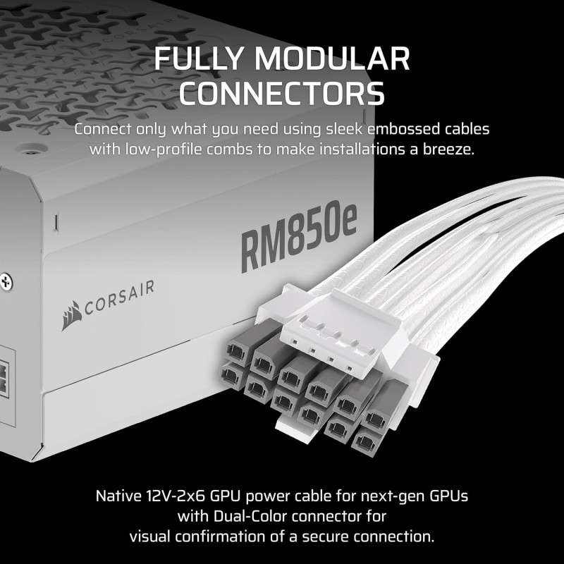 CORSAIR RM850e Fully Modular Low-Noise ATX Power Supply - ATX 3.1 & PCIe 5.1 Compliant - 105°C-Rated Capacitors (White)