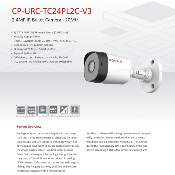 CP PLUS 2.4MP IR Bullet Camera CP-URC-TC24PL2C-V3 Camera with Support Built in Mic | 1080P Full HD Recording | Max 30fps| Illumination Range of 20 Mtrs, IP67 – CP-URC-TC24PL2C Support Built-in Mic