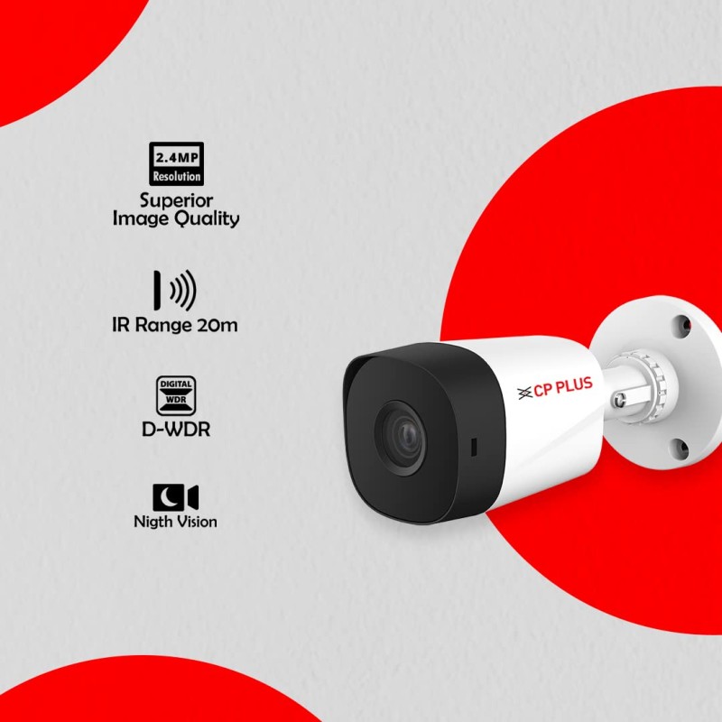 CP PLUS 2.4MP IR Bullet Outdoor Security Camera | 3.6mm Fixed Lens | Max 25/30fps at 2.4MP CP-URC-TC24PL3C-V3