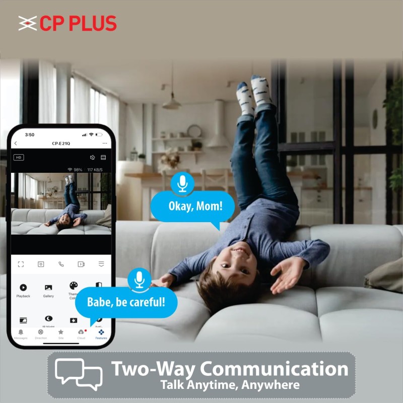 CP PLUS 2MP FULL HD Smart Wi-Fi CCTV Camera for Home | 360° Pan & Tilt | CTC Cyber Secure Tech | Supports LAN CP-E21Q