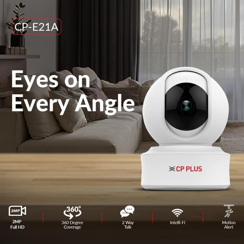 CP PLUS 2MP Full HD Smart Wi-fi Security Camera | 360° with Pan Tilt | 2Way Talk | Cloud Monitoring | Motion Detection CP-E21A