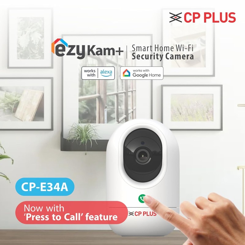 CP PLUS 3 MP Full HD Wi-Fi PT Security Video Camera | 360°View with Motion Detection White - CP-E34A