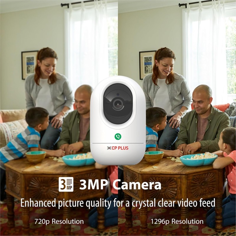 CP PLUS 3 MP Full HD Wi-Fi PT Security Video Camera | 360°View with Motion Detection White - CP-E34A