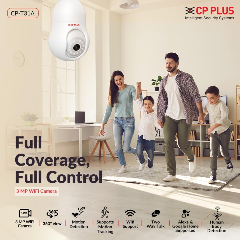 CP PLUS 3 MP Resolution Smart Wi-fi Bulb Security Camera | 360° View | 2 Way Talk CP-T31A