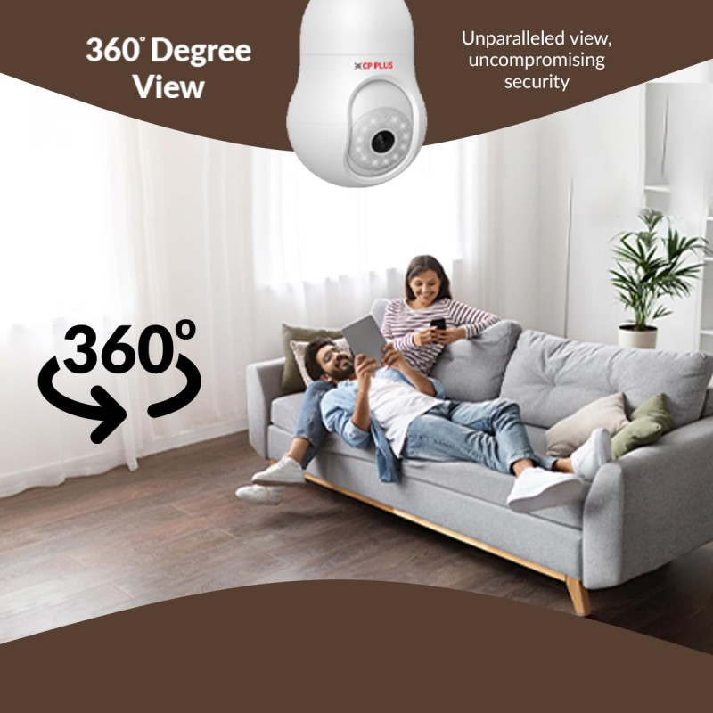 CP PLUS 3 MP Resolution Smart Wi-fi Bulb Security Camera | 360° View | 2 Way Talk CP-T31A