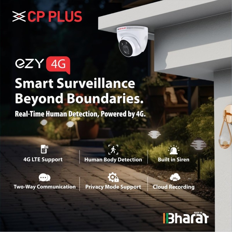 CP PLUS 3MP 4G Full HD Smart CCTV Camera for Home Outdoor | CTC Cyber Secure Tech | Night Vision | Human Detection | EZ-M32T