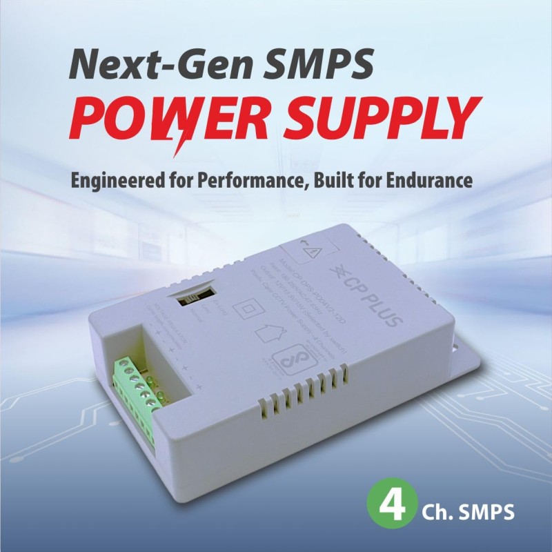 CP PLUS 4 Channel CCTV Power Supply SMPS |12V 3A High Efficiency Adapter with LED Indicators| EMI Filter CP-DPS-PD04V2-12D