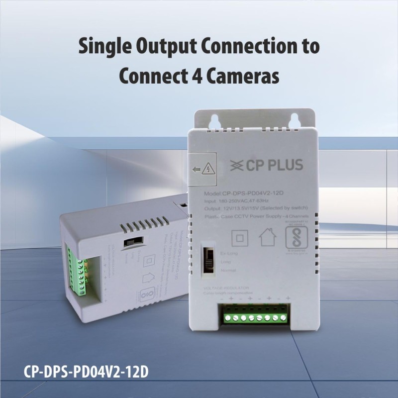 CP PLUS 4 Channel CCTV Power Supply SMPS |12V 3A High Efficiency Adapter with LED Indicators| EMI Filter CP-DPS-PD04V2-12D