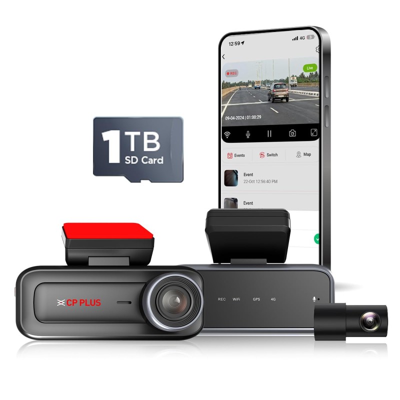 CP PLUS 4G Live Dashcam for Car | 2MP FHD Front & Rear Dash Cam | Remote Live View | GPS Tracking & Smart Alerts CP-H27B