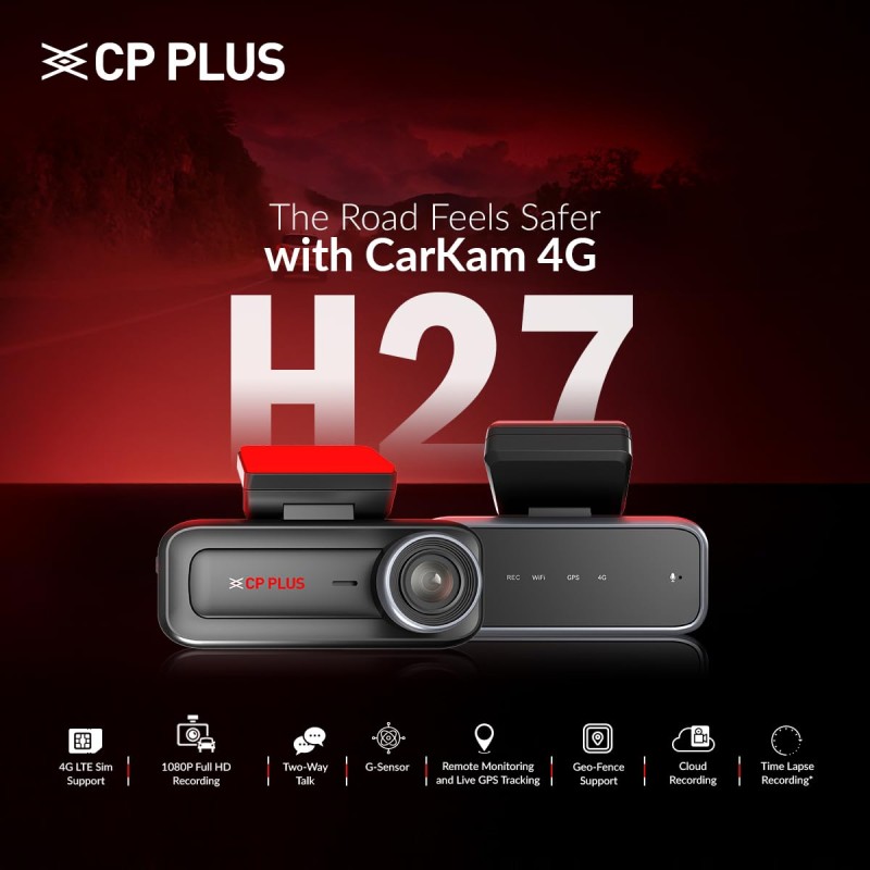 CP PLUS 4G Live Dashcam for Car with 2MP Full HD Front Camera | Live View GPS Tracking | Geo-Fence | HDR Night Vision CP-H27