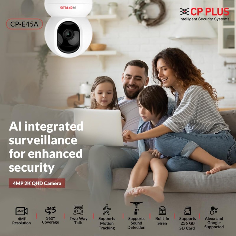 CP PLUS 4MP Quad HD Smart Wi-fi CCTV Camera | 2-Way Talk | 360° Pan & Tilt | Built-in Siren CP-E45A
