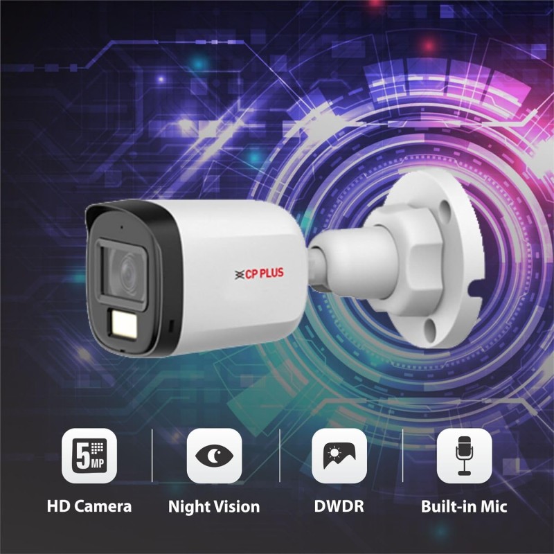 CP PLUS 5MP CCTV Camera | Outdoor Surveillance Camera | Smart IR & Warm Light | Built-in Mic | Dual Light Bullet Camera CP-URC-TC51PL3C-L-V2