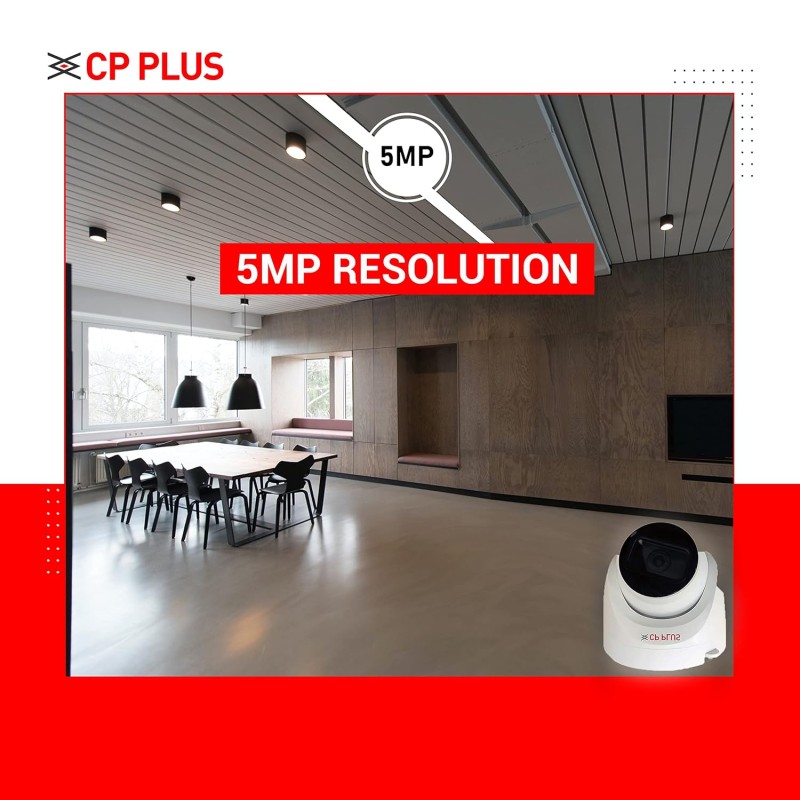 CP PLUS 5MP IR Dome Camera | 3.6mm Fixed Lens up to 20 M IR Distance | Max. 25fps@5MP (16:9 Video Output), White - CP-USC-DC51PL2-V3