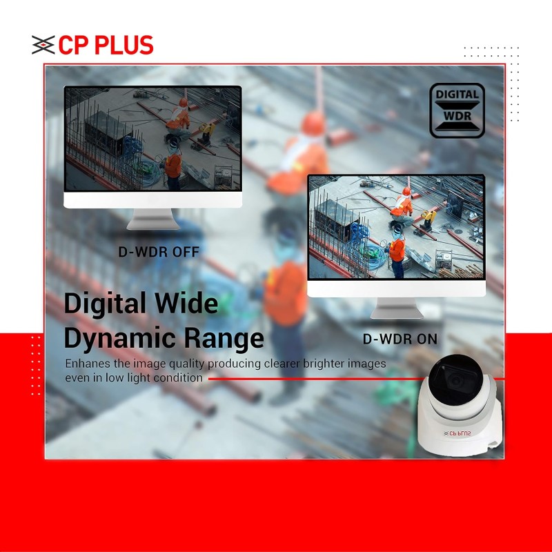 CP PLUS 5MP IR Dome Camera | 3.6mm Fixed Lens up to 20 M IR Distance | Max. 25fps@5MP (16:9 Video Output), White - CP-USC-DC51PL2-V3