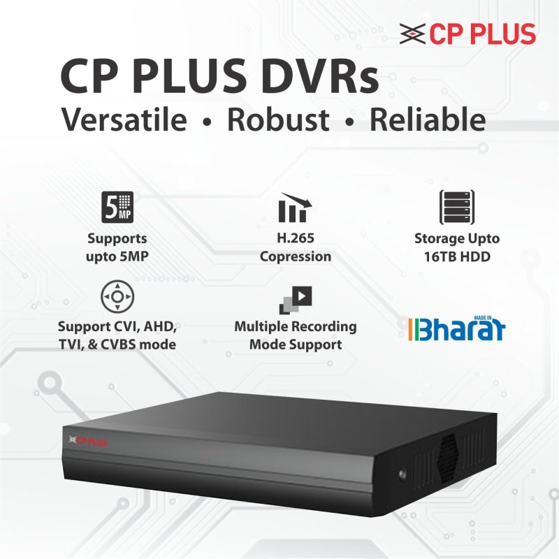 CP PLUS 8 Channel 5M-N DVR | Full AI-Coding | 64Mbps Bandwidth | 6MP IP Camera Support – CP-UVR-0801F1-IC2