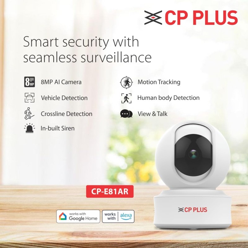 CP PLUS 8 MP Resolution Smart Wi-fi Ai CCTV Camera | 2 Way Talk | Human Body Detection & Motion Tracking Alert CP-E81AR