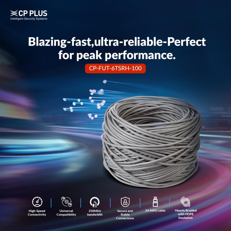 CP PLUS CP-FUT-6TSRH-100 Cat 6 Ethernet 100 meter Cable with high speed connectivity | Universal compatibility