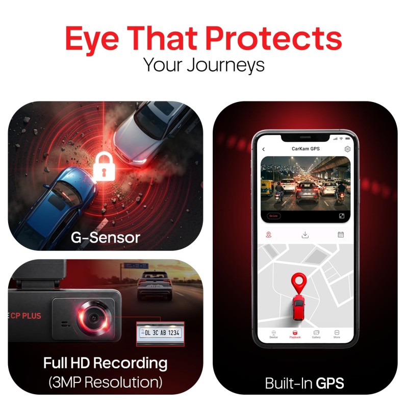 CP PLUS Dash Cam for Car CP-F34 | 2K 3MP Full HD+ Front Dashcam with Built-in GPS | 137° Wide View Angle
