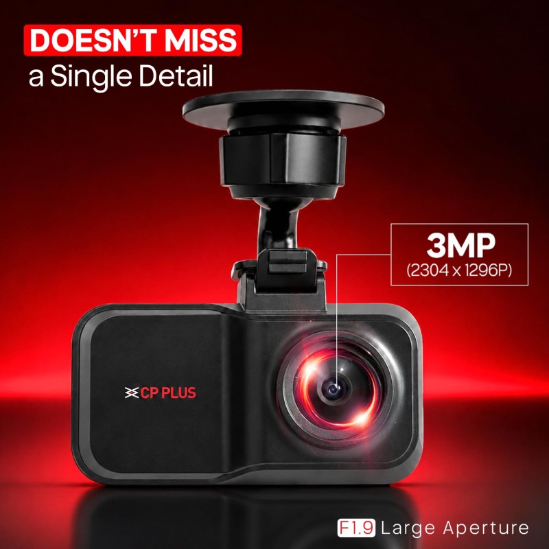 CP PLUS Dash Cam for Car CP-W310 | 2K 3MP Full HD+ Single Channel Dashcam | 1296P Recording | Built-in Microphone