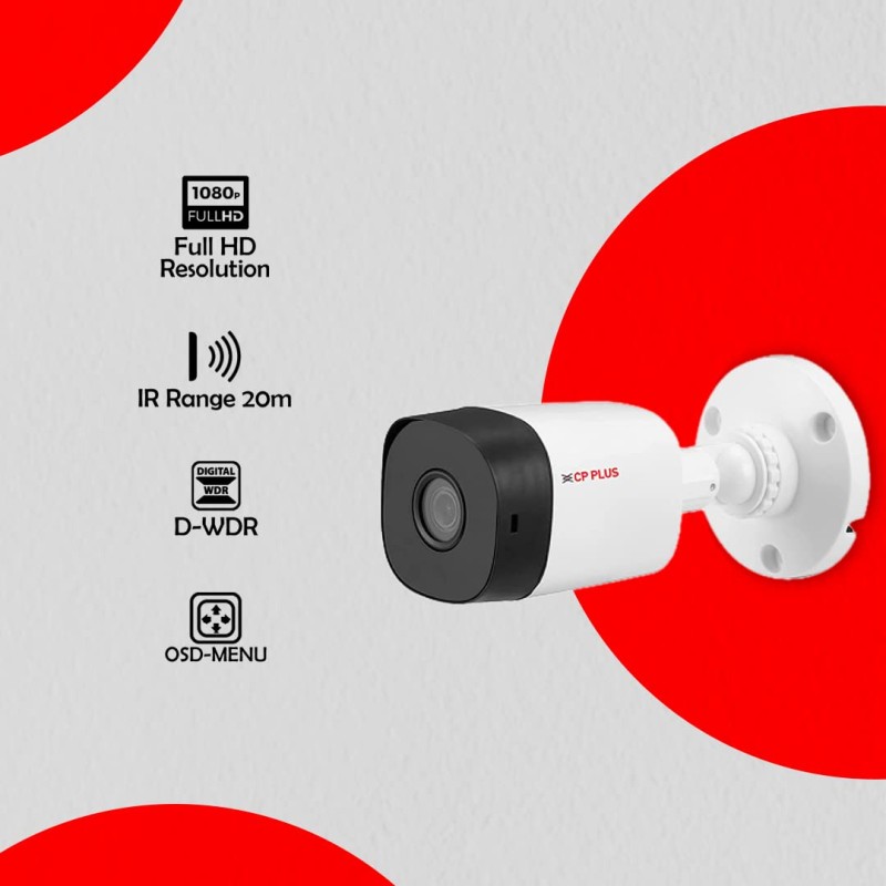 CP PLUS Weatherproof Outdoor Wired Bullet Security Camera | 2.4 MP| 3.6 MM Lens for Wide Angle| CP-URC-TC24PL2-V3 (White)