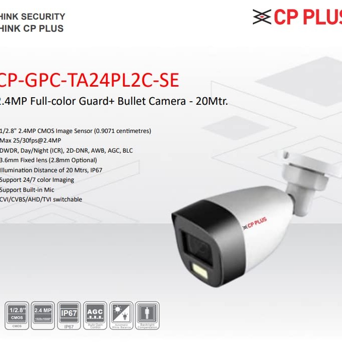 CP Plus 2.4MP Full-Colour Guard+ Wireless Bullet Camera Support Built-in Mic (CP-GPC-TA24PL2C-SE)