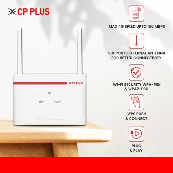 CP Plus 4G SIM Card Wi-Fi Router with High Speed 4G Internet & Wider Wi-Fi Coverage |Support External Antenna | Support Reset, WPS Button - CP-XR-DE21-S