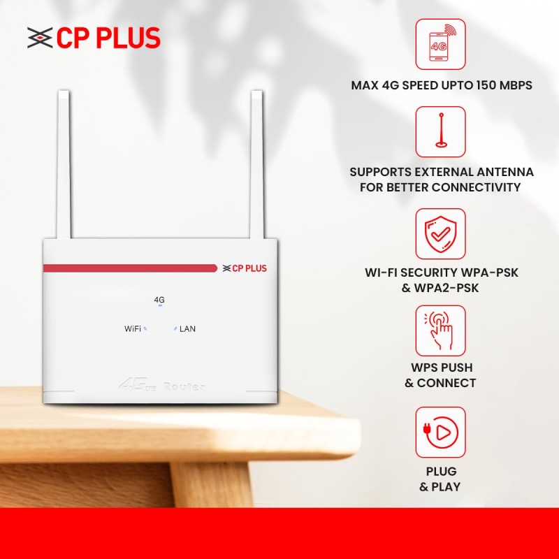 CP Plus 4G SIM Card Wi-Fi Router with High Speed 4G Internet & Wider Wi-Fi Coverage |Support External Antenna | Support Reset, WPS Button - CP-XR-DE21-S