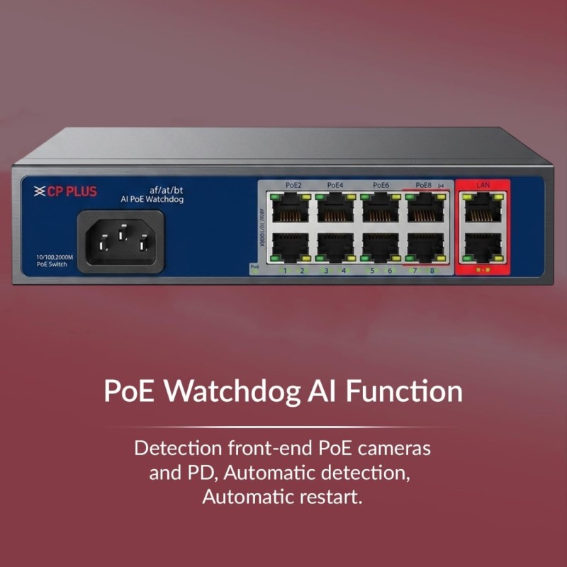 CP Plus 8 Port POE Switch with 2 GIGA UP-Link Ports (CP-ANW-HPU8G2-N12)