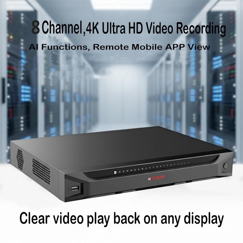CP Plus 8CH 1U 2HDDs Network Video Recorder, Instastream, H.265, H.264, MJPEG,Upto12MP Resolution [CP-UNR-4K4082-V4]