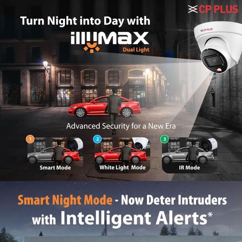 CP Plus 8MP Dual Light Dome Camera, IR Range of 30 Mtr., Warm Light Range of 30 Mtr, PoE, IP67 [CP-UNC-DA81L3C-LQ]