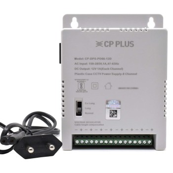 CP Plus CP-DPS-PD08-12D 12V 10Amp 8 Channel Fiber SMPS (Switched-Mode Power Supply) for CCTV Security Surveillance Camera Power Supply