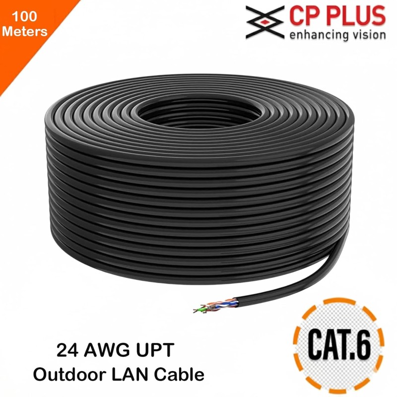 CP Plus Cat6 STP Cable | 100 Meter Drum | Solid Bare Copper Conductor | 24AWG | Shielded Twisted Pair Grey [CP-EST-6TGD23-100]