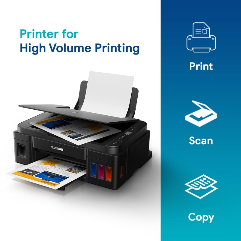 Canon PIXMA MegaTank G2012 All in One (Print, Scan, Copy) Inktank Colour Printer with 2 Additional Black Ink Bottles