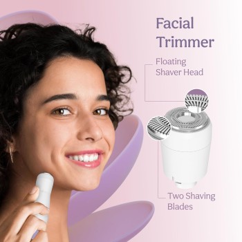 Caresmith Bloom 4 in 1 Face & Body Hair Trimmer for Women|3 Heads - Bikini Shaver, Face & Eyebrow Trimmer, Full Body Trimmer, Nose and Ear Hair Removal Machine |Women, Purple