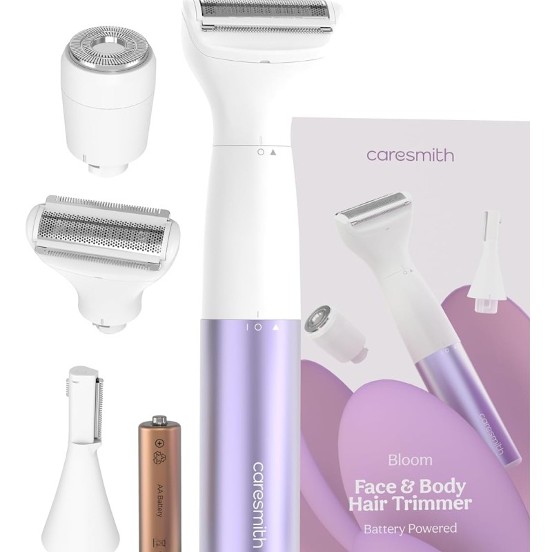 Caresmith Bloom 4 in 1 Face & Body Hair Trimmer for Women|3 Heads - Bikini Shaver, Face & Eyebrow Trimmer, Full Body Trimmer, Nose and Ear Hair Removal Machine |Women, Purple
