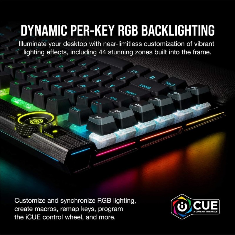Corsair K100 RGB Optical-Mechanical Gaming Keyboard with OPX RGB Optical-Mechanical Key Switches and AXON Hyper Processing Technology for 4X Faster and 44-Zone RGB Light Edge (Black)