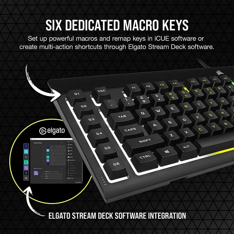 Corsair K55 RGB PRO USB Gaming Keyboard,Dynamic RGB Backlit Keys,Dust & Spill-Resistant,Six Customizable Macro Keys,Elgato Stream Deck Software Integration,Dedicated Media Keys,Detachable Palm Rest