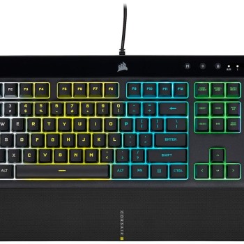 Corsair K55 RGB PRO USB Gaming Keyboard,Dynamic RGB Backlit Keys,Dust & Spill-Resistant,Six Customizable Macro Keys,Elgato Stream Deck Software Integration,Dedicated Media Keys,Detachable Palm Rest