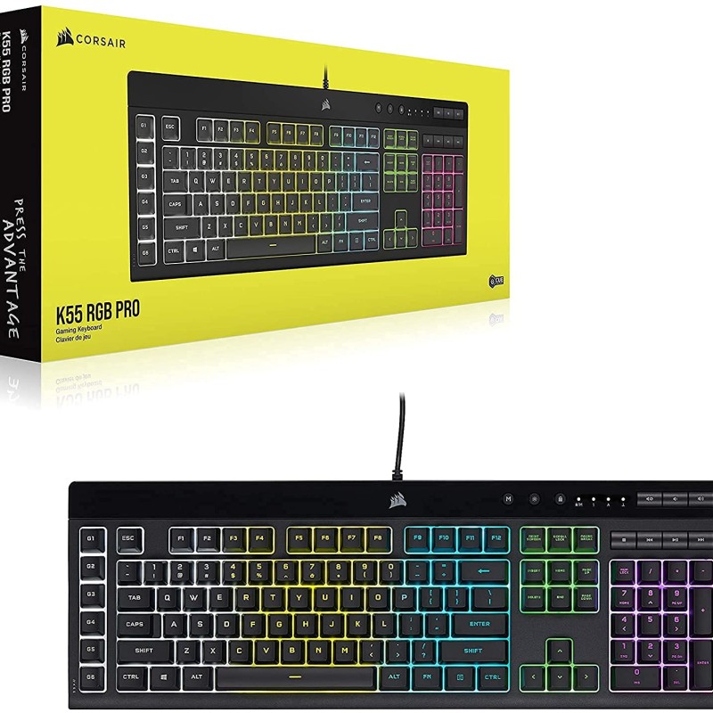 Corsair K55 RGB PRO USB Gaming Keyboard,Dynamic RGB Backlit Keys,Dust & Spill-Resistant,Six Customizable Macro Keys,Elgato Stream Deck Software Integration,Dedicated Media Keys,Detachable Palm Rest