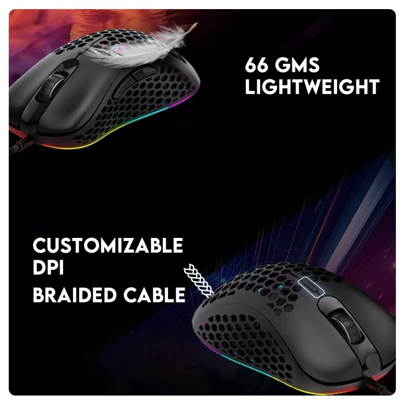 Cosmic Byte Spectrum RGB Wired Gaming Mouse, 66grams, 12800DPI, 1000Hz  (Black)