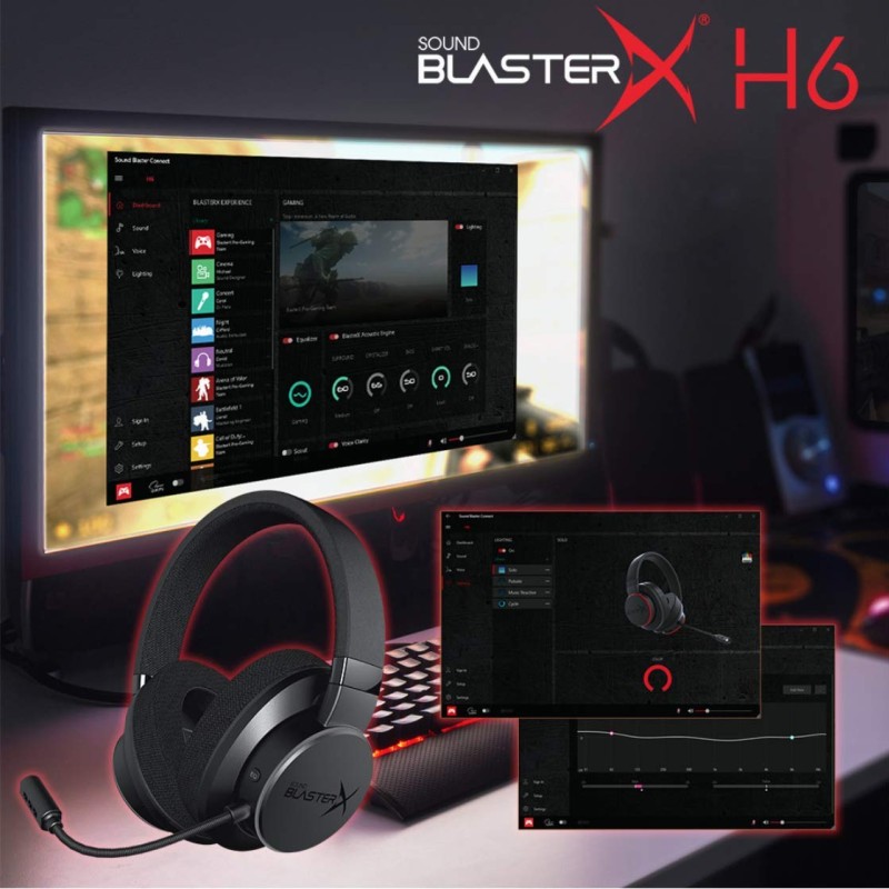 Creative Sound BlasterX H6 RGB Lighting USB Wired Gaming On Ear Headset with 7.1 Virtual Surround Sound and Memory Foam Fabric Earpads for PS4, Xbox One, Nintendo Switch, PC (Black)