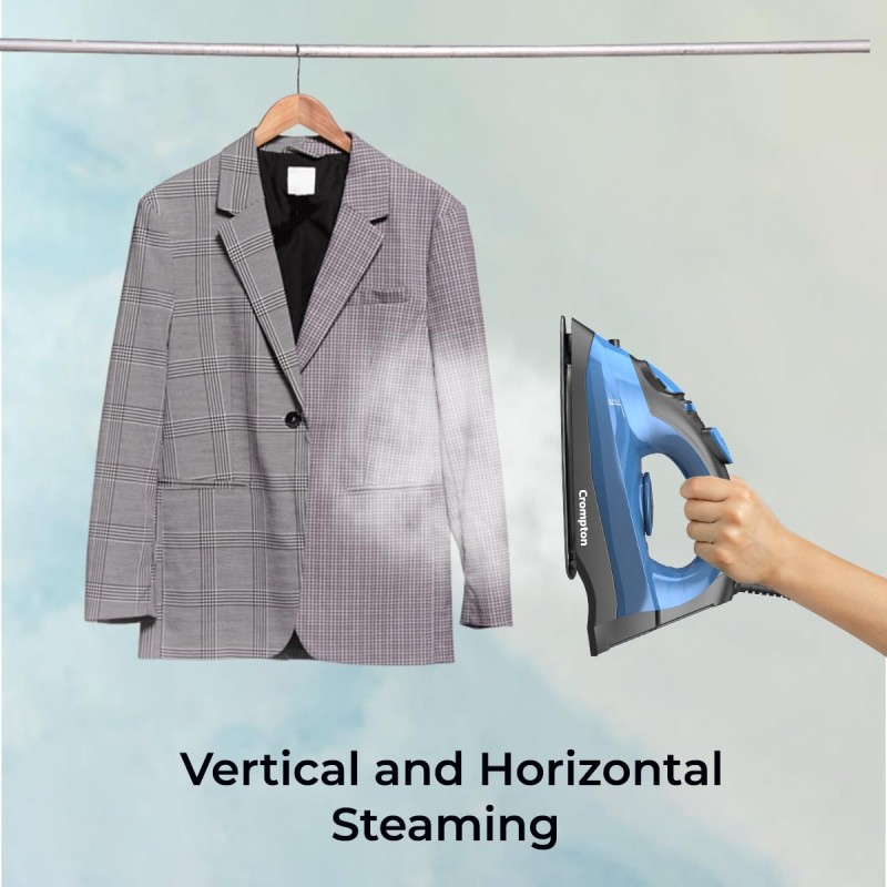 Crompton Fabrimagic Neo 1200 W Steam Iron with 180 ml water tank, Upto 15g /min Steam Output with Vertical Steaming and Non-Stick Soleplate (Blue)