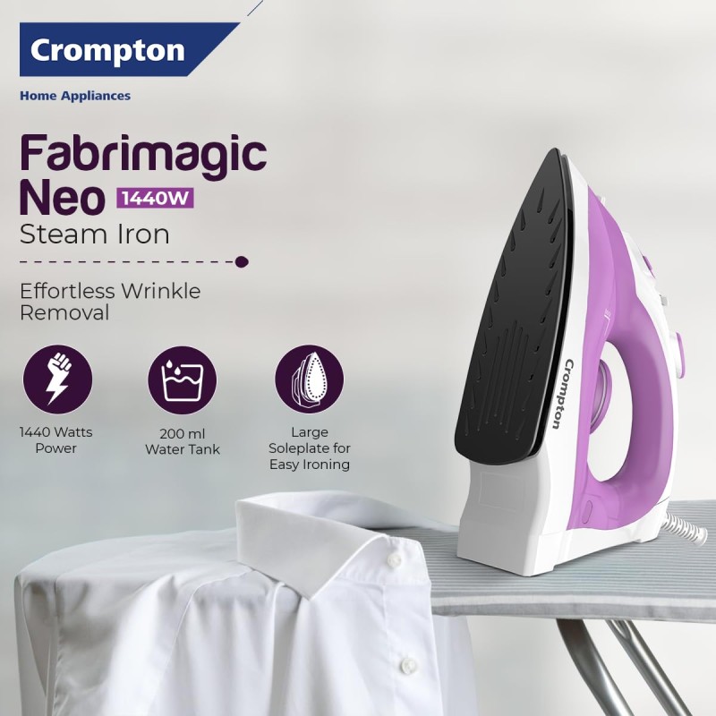 Crompton Fabrimagic Neo 1440 W Steam Iron with 200 ml water tank, Upto 15g /min Steam Output with Vertical Steaming (ACGSI-FABRIMNEO144)