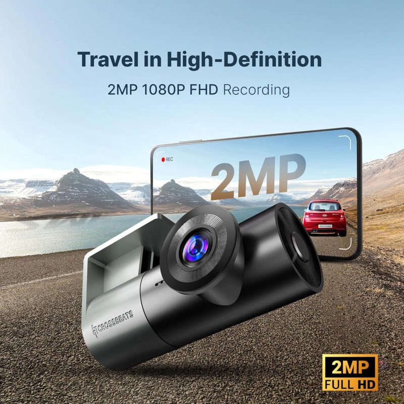 Crossbeats RoadEye Neo| New Launch| 2K FHD+ Dash Cam for Car| WiFi APP Mic Loop Record| 170° Wide Angle Dashcam for Car
