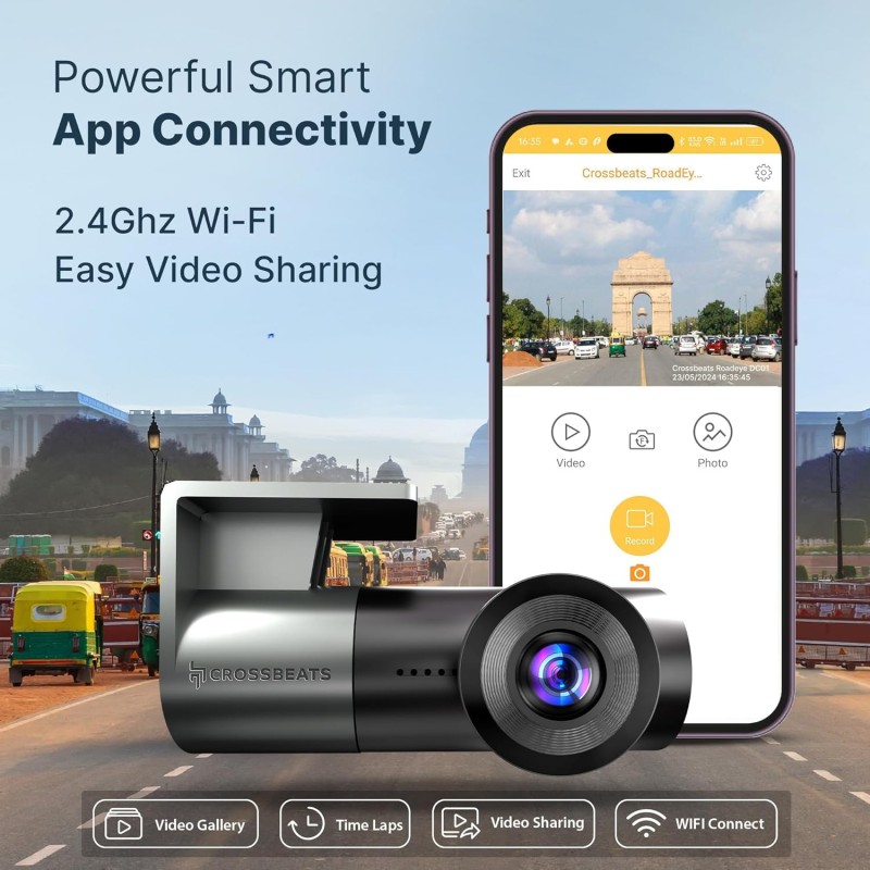 Crossbeats RoadEye Neo| New Launch| 2K FHD+ Dash Cam for Car| WiFi APP Mic Loop Record| 170° Wide Angle Dashcam for Car